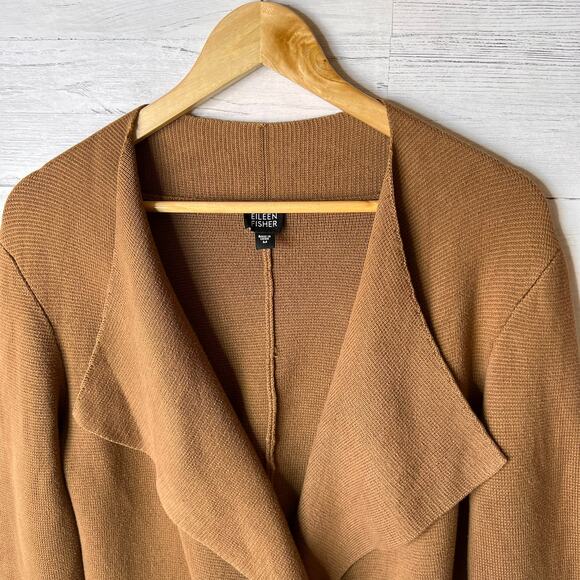 Eileen Fisher Cardigan Womens Size Medium Camel Brown Cotton Blend Sweater - Picture 7 of 14